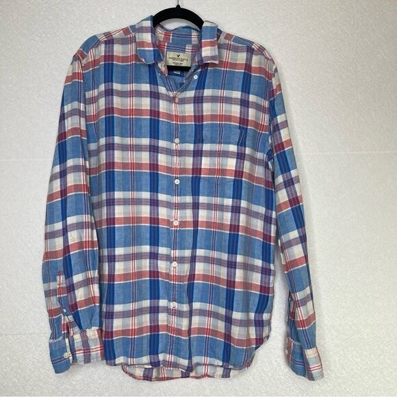 𝅺AMERICAN Eagle Seriously Soft Plaid Flannel Shirt Classic Fit XL - Picture 1 of 4